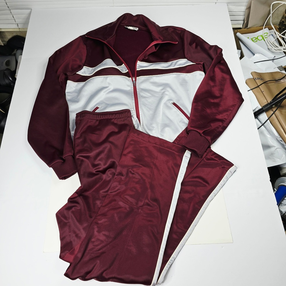 Vintage Sommerfield Tracksuit Mens XL Burgundy Gray Full Zip Jacket Pants Set
